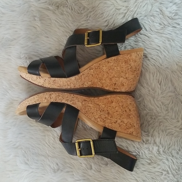 🔮 Clarks Black Cork Wedge Sandals size 9 - Picture 3 of 9